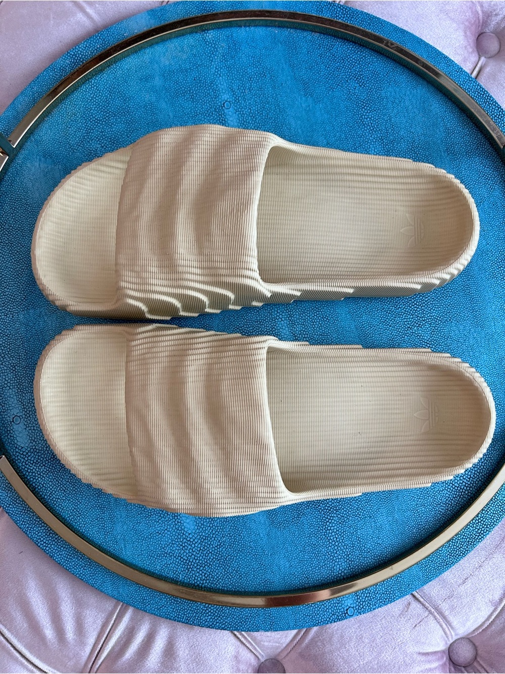 adidas Pale Yellow Ribbed Foam Slide - Picture 2 of 4